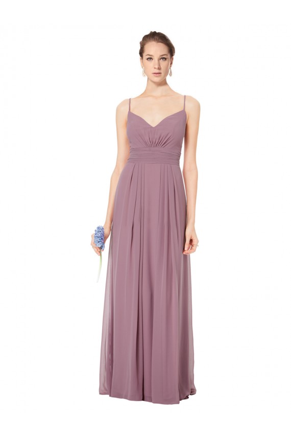 Online V-Neck Spaghetti Strap Open Back Long Chiffon Bridesmaid Dress UK