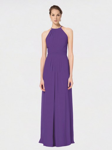 Online Long Chiffon Spaghetti Strap Halter Bridesmaid Dress UK
