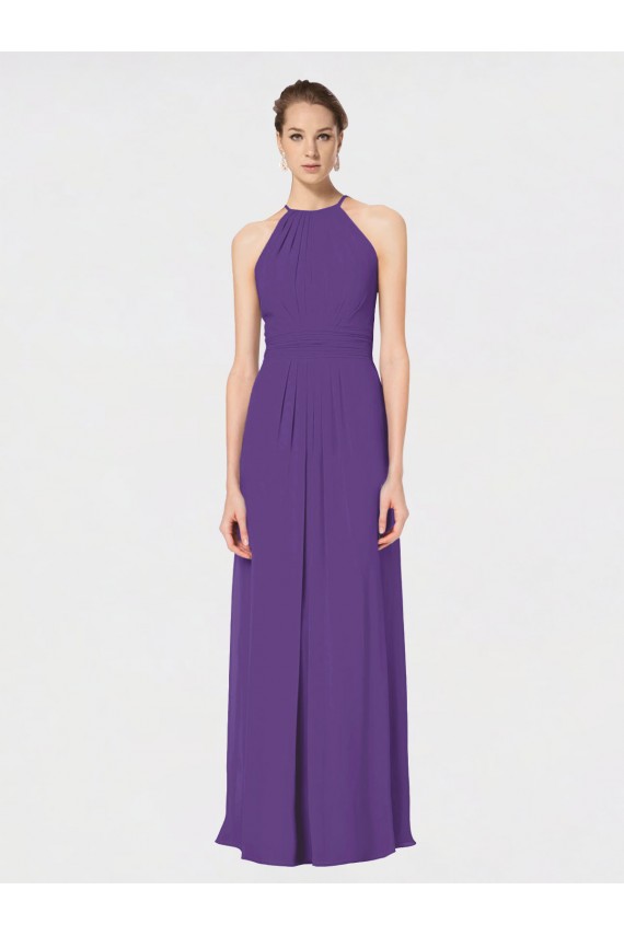Online Long Chiffon Spaghetti Strap Halter Bridesmaid Dress UK