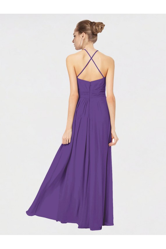 Online Long Chiffon Spaghetti Strap Halter Bridesmaid Dress UK