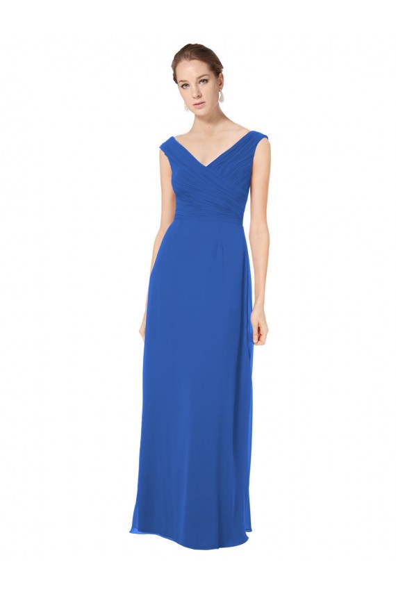 Online Long Chiffon Strapless Bridesmaid Dress with Wide Front and Back V-Neckline UK