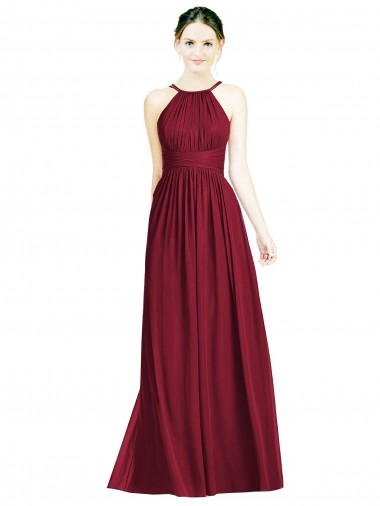 Online Halter Neck Open Back Draped Chiffon Bridesmaid Dress UK