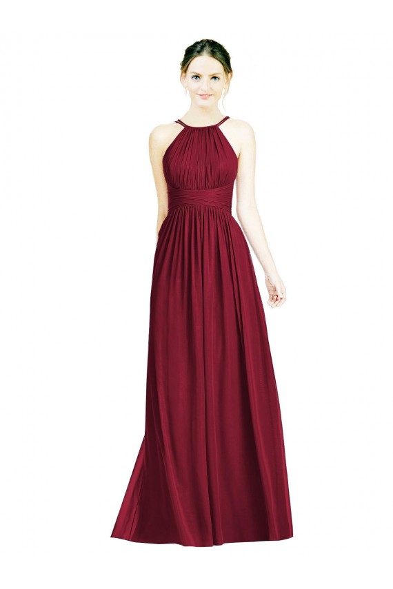 Online Halter Neck Open Back Draped Chiffon Bridesmaid Dress UK