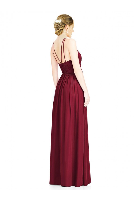 Online Halter Neck Open Back Draped Chiffon Bridesmaid Dress UK