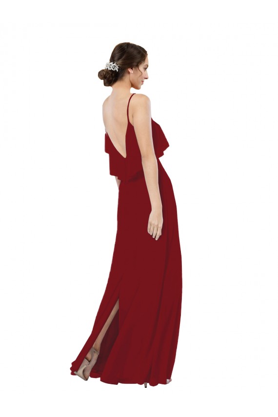 Online Scoop Neck Chiffon Bridesmaid Dress with Spaghetti Straps and Low Back UK
