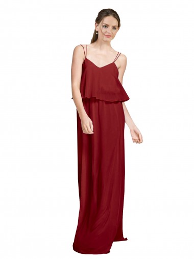 Online Long Chiffon Bridesmaid Dress with Slim Straps and Open Back UK