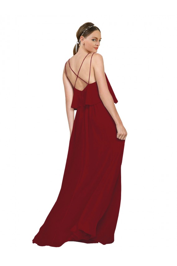 Online Long Chiffon Bridesmaid Dress with Slim Straps and Open Back UK