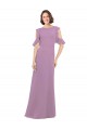 Online Long Chiffon Bridesmaids Dress with Flounced Sleeve Detail and Criss Cross Back UK