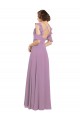 Online Long Chiffon Bridesmaids Dress with Flounced Sleeve Detail and Criss Cross Back UK