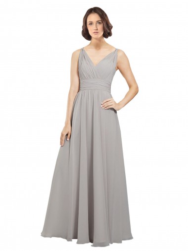 Online Twist Shouder Full Chiffon Bridesmaids Dress with V-Neckline and V-Back UK