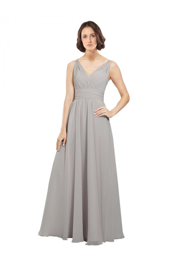 Online Twist Shouder Full Chiffon Bridesmaids Dress with V-Neckline and V-Back UK