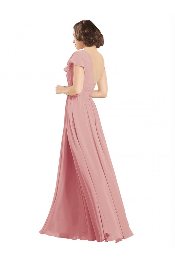 Online Chiffon Bridesmaids Dress with One Shoulder Flounced Sleeve UK