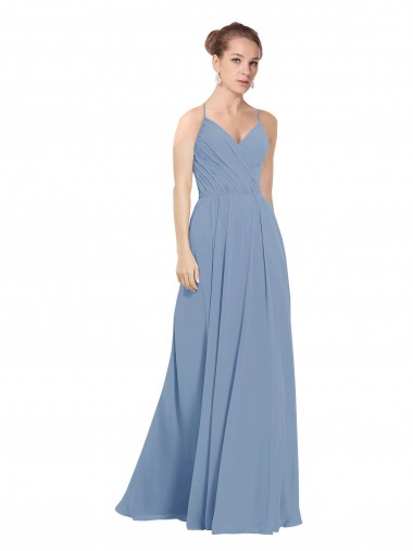 Online Chiffon Bridesmaids Dress with Draped V-Neck Bodice and Keyhole Back UK