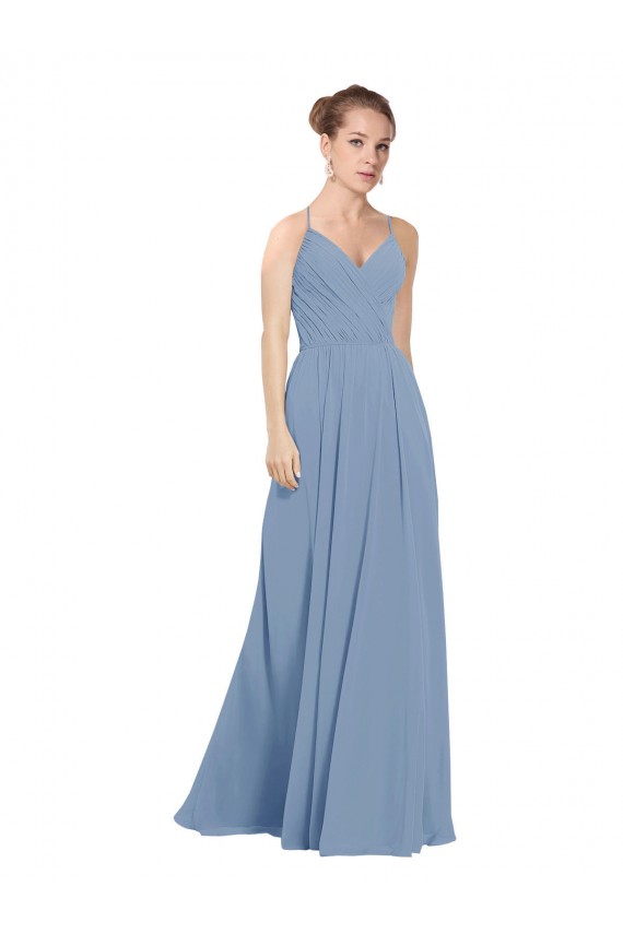 Online Chiffon Bridesmaids Dress with Draped V-Neck Bodice and Keyhole Back UK