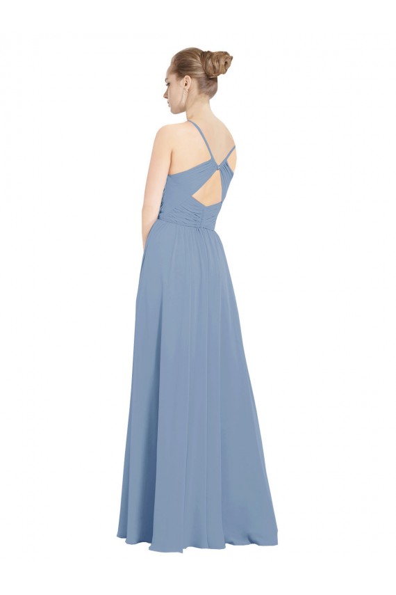 Online Chiffon Bridesmaids Dress with Draped V-Neck Bodice and Keyhole Back UK