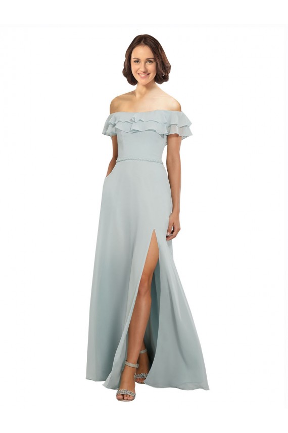 Online Luxe Chiffon Bridesmaids Dress with Off the Shoulder Flounced Neckline UK
