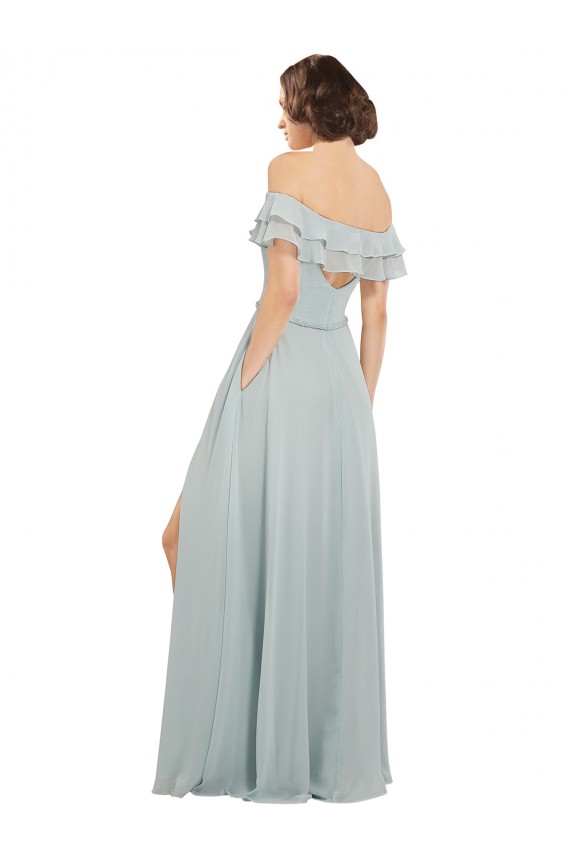 Online Luxe Chiffon Bridesmaids Dress with Off the Shoulder Flounced Neckline UK