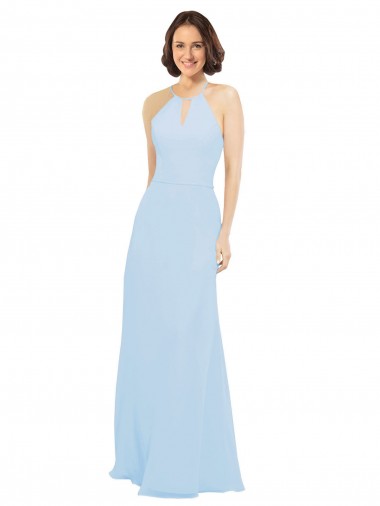 Online Floor Length Chiffon Bridesmaids Dress with Front Keyhole Neckline UK