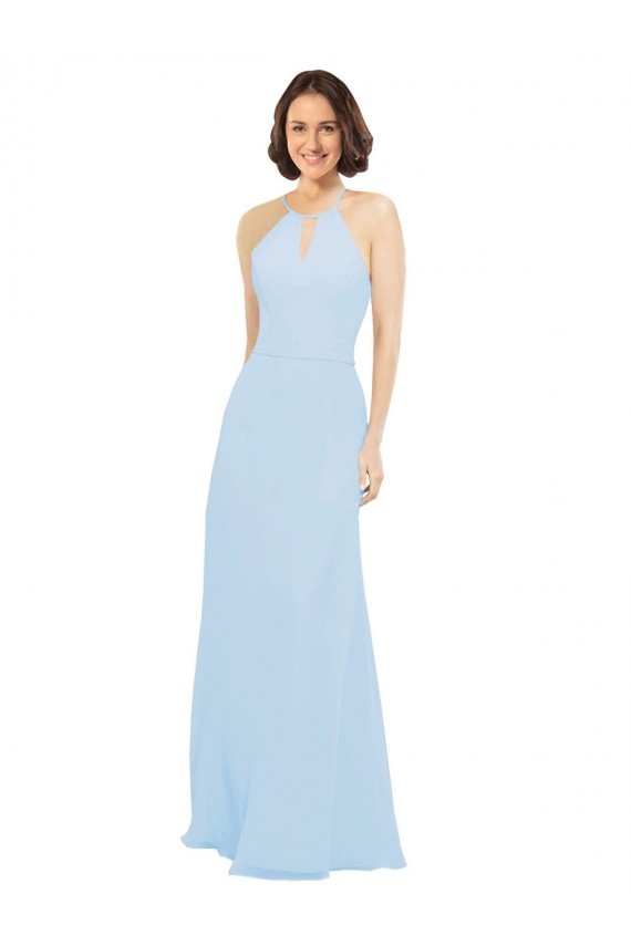 Online Floor Length Chiffon Bridesmaids Dress with Front Keyhole Neckline UK