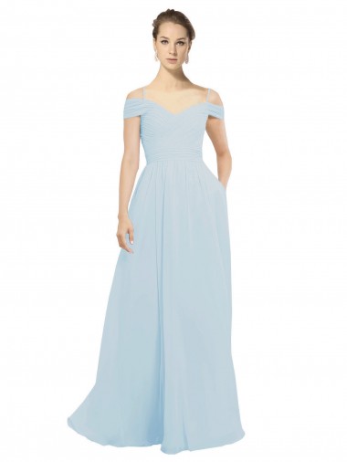 Online Chiffon Bridesmaids Dress with Off the Shoulder Draped Neckline UK