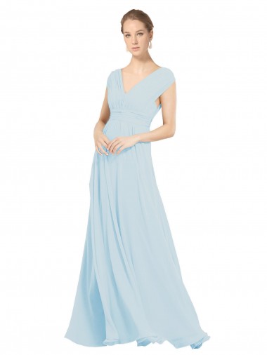 Online Chiffon Bridsmaids Dress with V-Neckline and Tie V Back UK