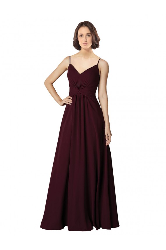 Online V-Neck Chiffon Bridesmaid Dress with Twist Front Bodice UK