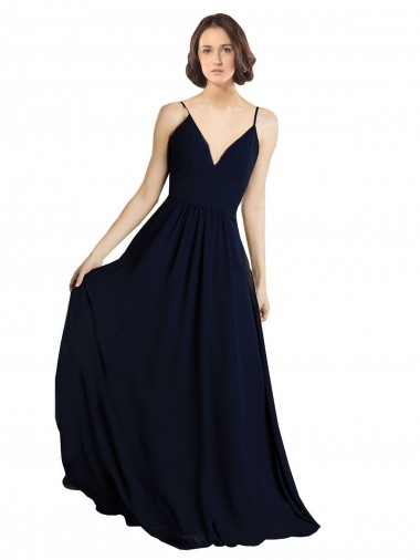 Online Simple Chiffon Bridesmaid Dress with Deep V-Neckline UK