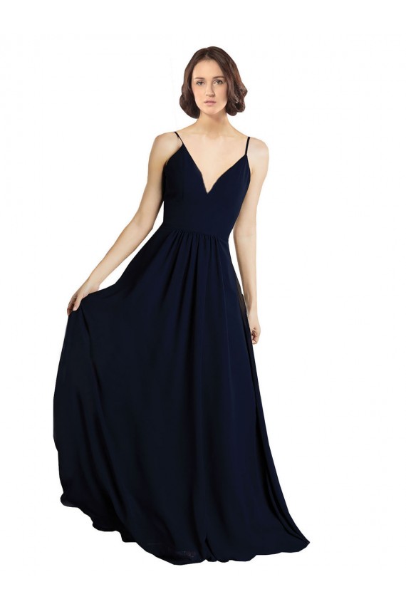 Online Simple Chiffon Bridesmaid Dress with Deep V-Neckline UK