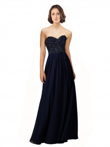 Online Long Chiffon Sweetheart Neckline Bridesmaid Dress with Beading UK