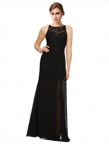 Online Sheath Beaded and Embroidered Bridesmaids Dress with Lace Bodice and Chiffon Skirt UK