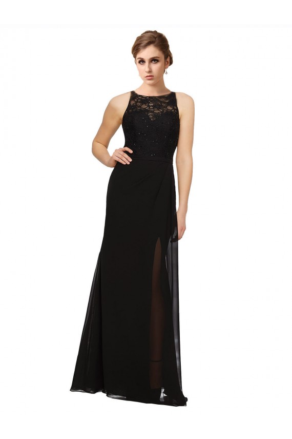 Online Sheath Beaded and Embroidered Bridesmaids Dress with Lace Bodice and Chiffon Skirt UK