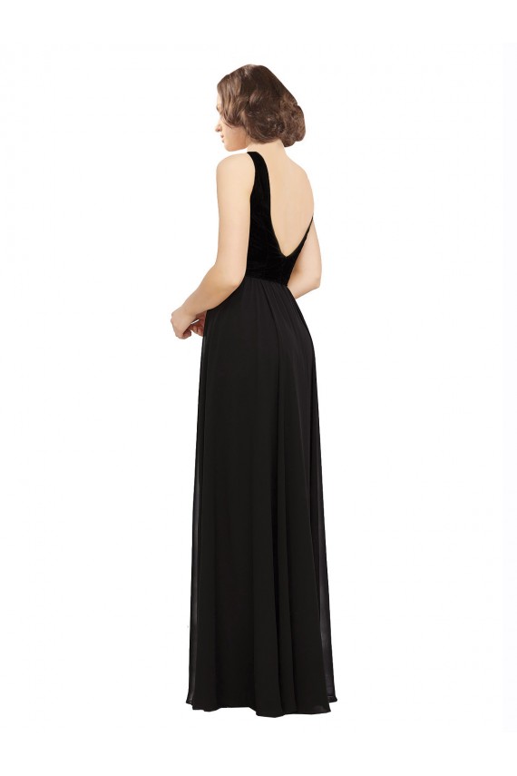 Online Stretch Velvet and Chiffon Bridesmaids Dress with V-Neckline UK