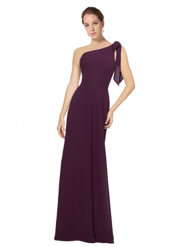 Online One Shoulder Chiffon Bridesmaids Dress with Shoulder Bow UK