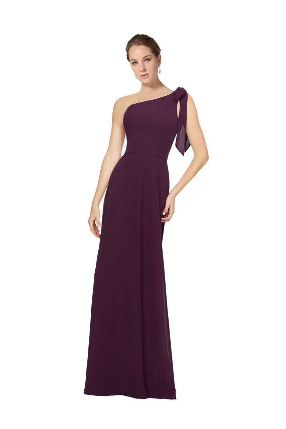 Online One Shoulder Chiffon Bridesmaids Dress with Shoulder Bow UK