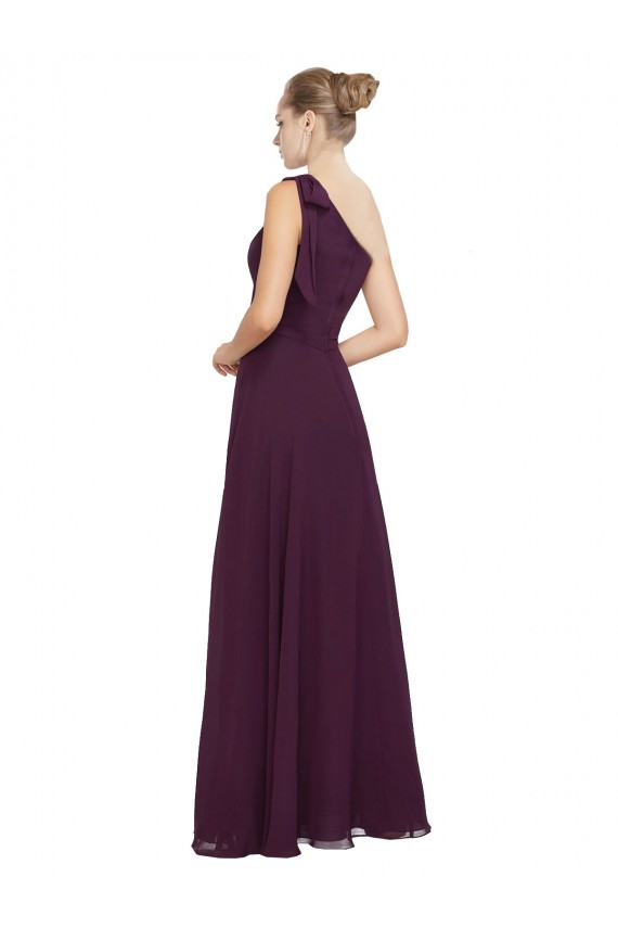 Online One Shoulder Chiffon Bridesmaids Dress with Shoulder Bow UK