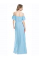 Online Spaghetti Straps Long Chiffon Off-The-Shoulder Bridesmaid Dress with Double Flounce Sleeves UK
