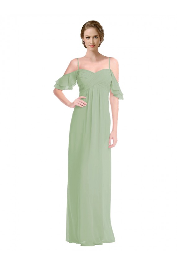 Online Long Chiffon Off-The-Shoulder Bridesmaid Dress with Double Flounce Sleeves UK