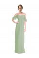 Online Long Chiffon Off-The-Shoulder Bridesmaid Dress with Double Flounce Sleeves UK