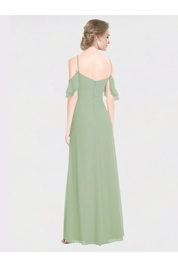 Online Long Chiffon Off-The-Shoulder Bridesmaid Dress with Double Flounce Sleeves UK