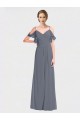 Online Long Chiffon Spaghetti Strap V-Neck Bridesmaid Dress with Off-The-Shoulder Flutter Sleeves UK