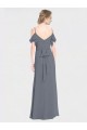 Online Long Chiffon Spaghetti Strap V-Neck Bridesmaid Dress with Off-The-Shoulder Flutter Sleeves UK