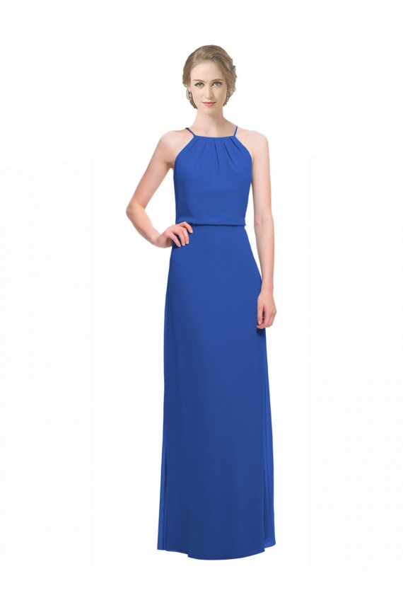 Online Long Chiffon Spaghetti Strap Bridesmaid Dress with Blouson Top UK