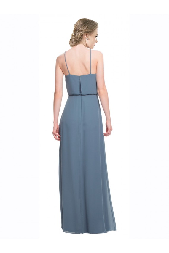 Online Long Chiffon Spaghetti Strap Bridesmaid Dress with Blouson Top UK