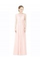 Online Long Chiffon Sleeveless Bridesmaid Dress with Sheer Illusion Top and V-Back UK