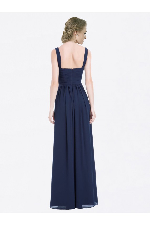 Online Long Chiffon V-Neck Sleeveless Bridesmaid Dress with Criss-Cross Pleated Bodice UK