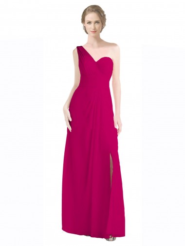 Online Full Length Chiffon Bridesmaid Dress with One Wide Shoulder Strap UK
