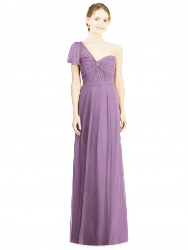 Online Flutter Sleeves One Shoulder Long Chiffon Bridesmaid Dress UK
