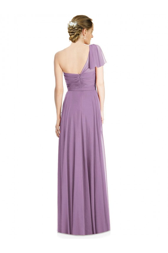 Online Flutter Sleeves One Shoulder Long Chiffon Bridesmaid Dress UK