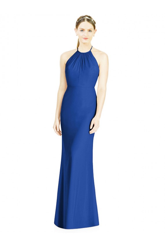 Online Criss Cross Low Back Halter Chiffon Bridesmaid Dress UK