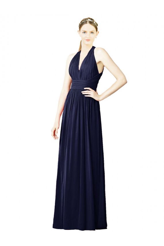 Online V-Neck Halter Long Open Back Chiffon Bridesmaid Dress UK